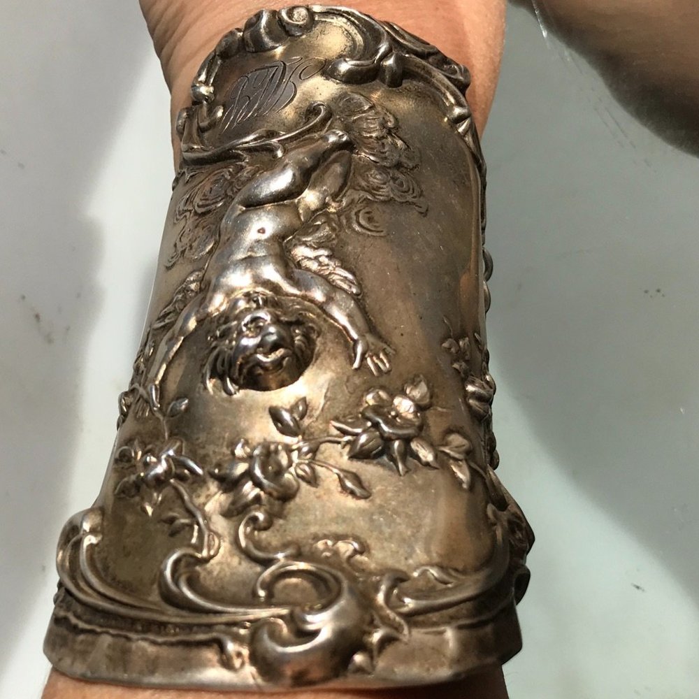 Antique Art Nouveau Cherub Sterling Silver Bracer Mauser Rare 925 Gladiator - Picture 4 of 8